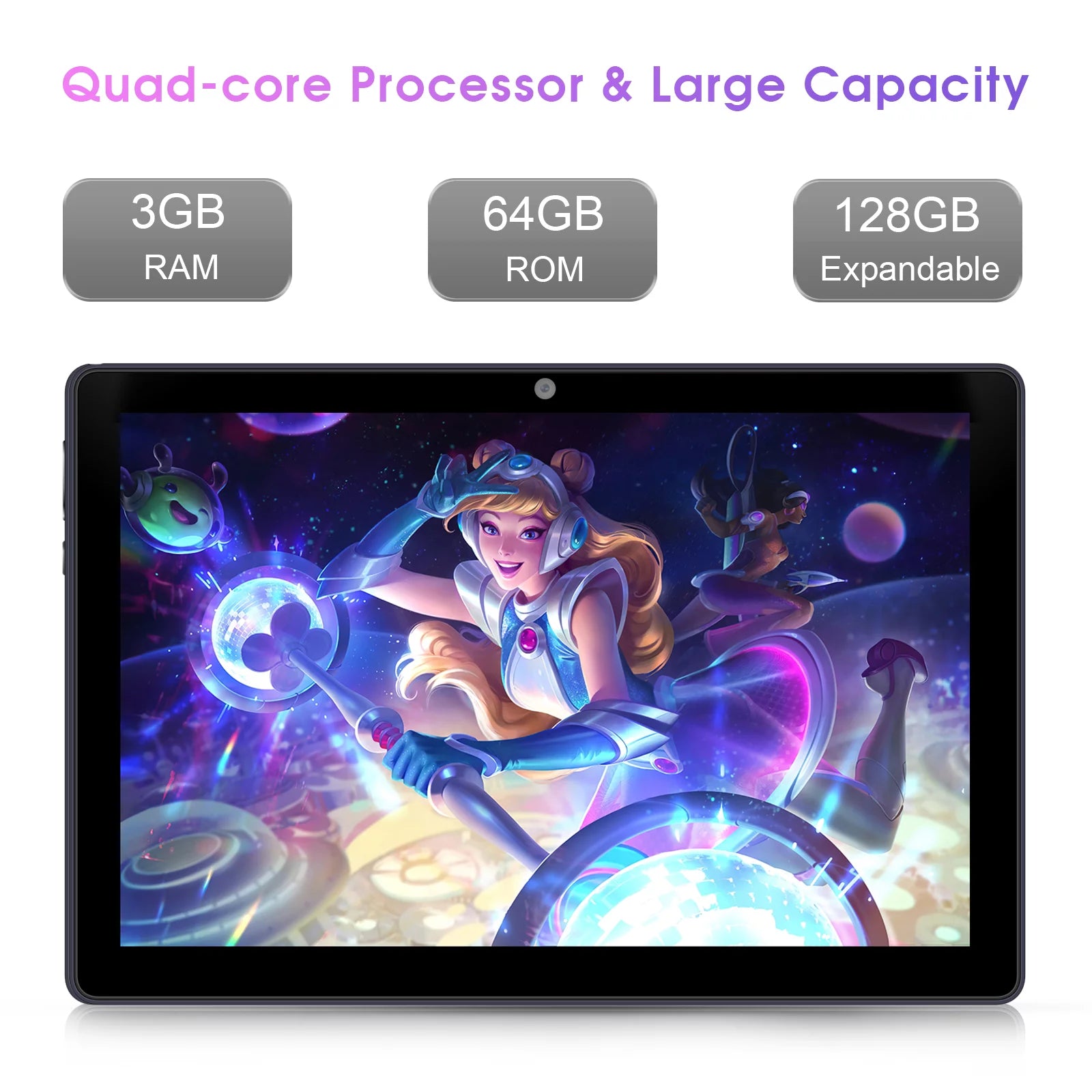 10 Inch Android Tablet - Android 12, 3GB RAM 64GB ROM, 2MP+8MP Camera, 1280x800 IPS Display, Quad-Core Processor, 6000mAh Battery - BuzzMart