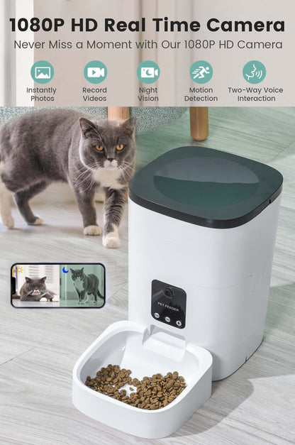 6L Automatic Pet Feeder with Camera - App Control, Voice Recorder, Timed Feeding, Dual Power Supply - BuzzMart