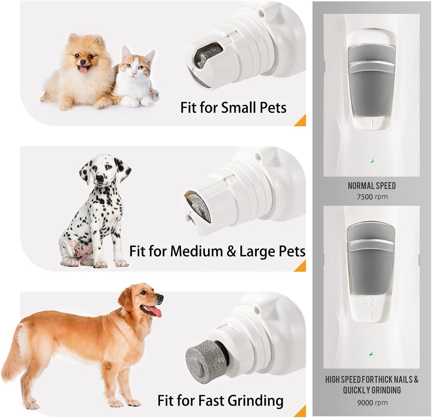 LED Pet Nail Grinder - 2-Speed Low Noise Nail Trimmer with 2 Grinding Heads - BuzzMart