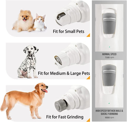 LED Pet Nail Grinder - 2-Speed Low Noise Nail Trimmer with 2 Grinding Heads - BuzzMart