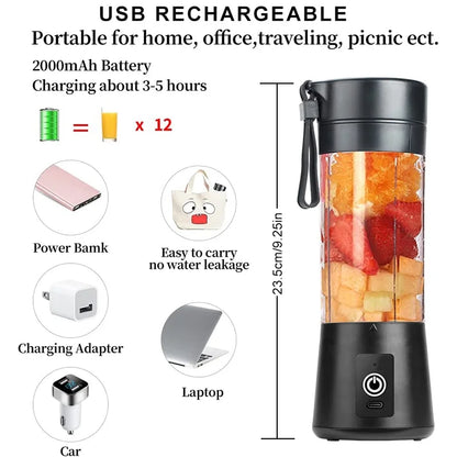 380ml Portable USB Blender Cup (Electric Mini Juicer for Shakes, Smoothies, and Juice with Six Blades) - BuzzMart